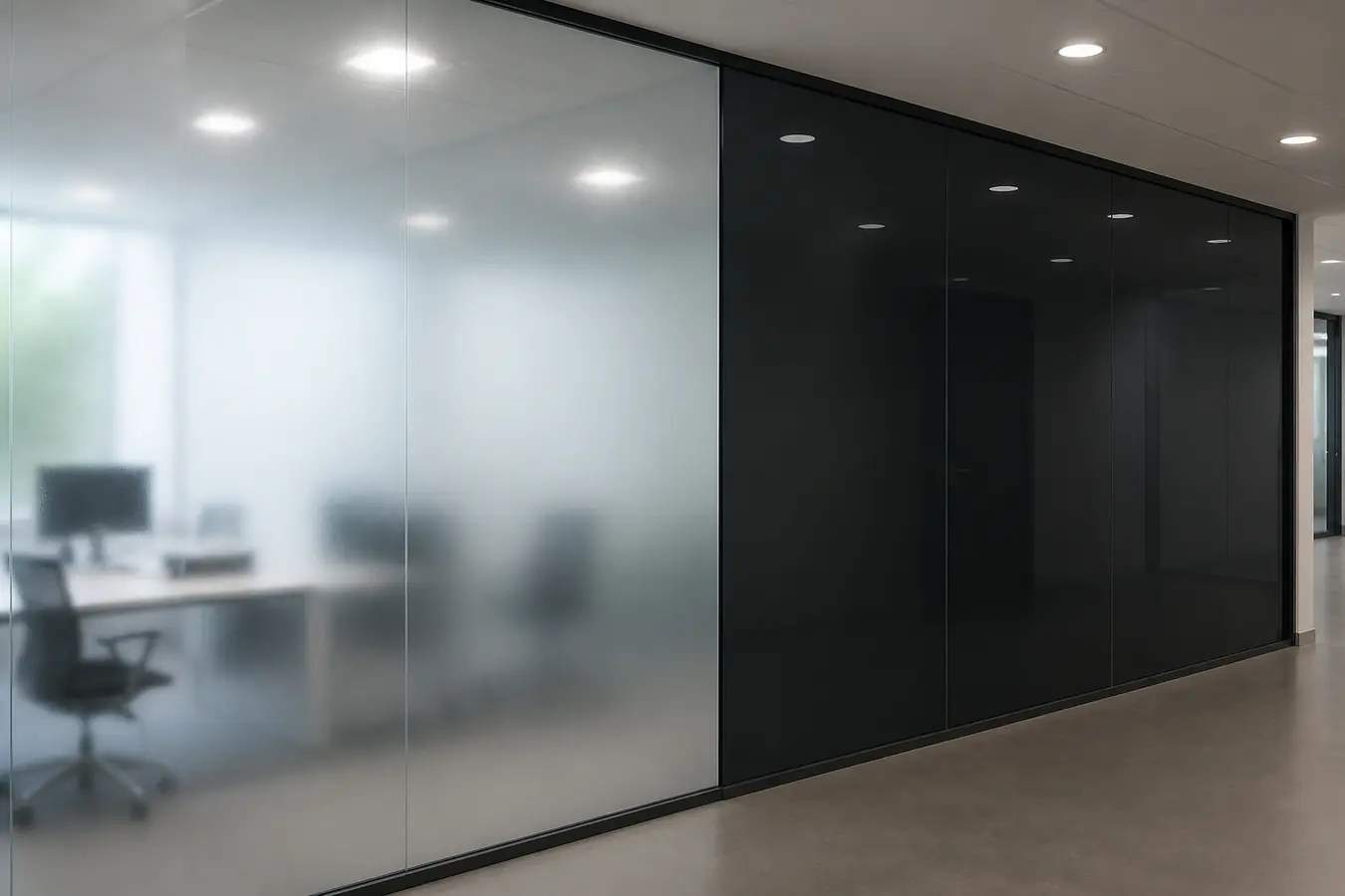 Cloisons vitrées de bureaux : film dépoli d'un côté, film occultant de l'autre